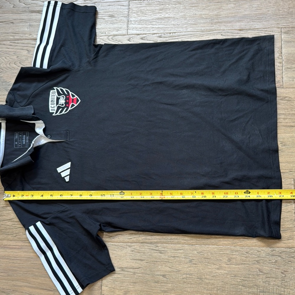 Adidas Black Polo Shirt with Iconic Stripes DC United Size Medium - Picture 7 of 9